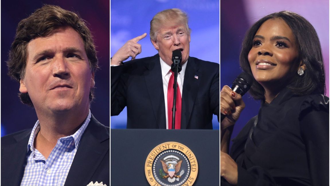 Tucker Carlson, Donald Trump och Candace Owens. Foto: Gage Skidmore, CC BY-SA 2.0/Wikimedia Commons