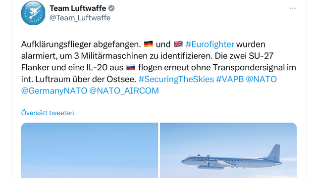 Tyska flygvapnet twittrade om incidenten. Foto: Twitter