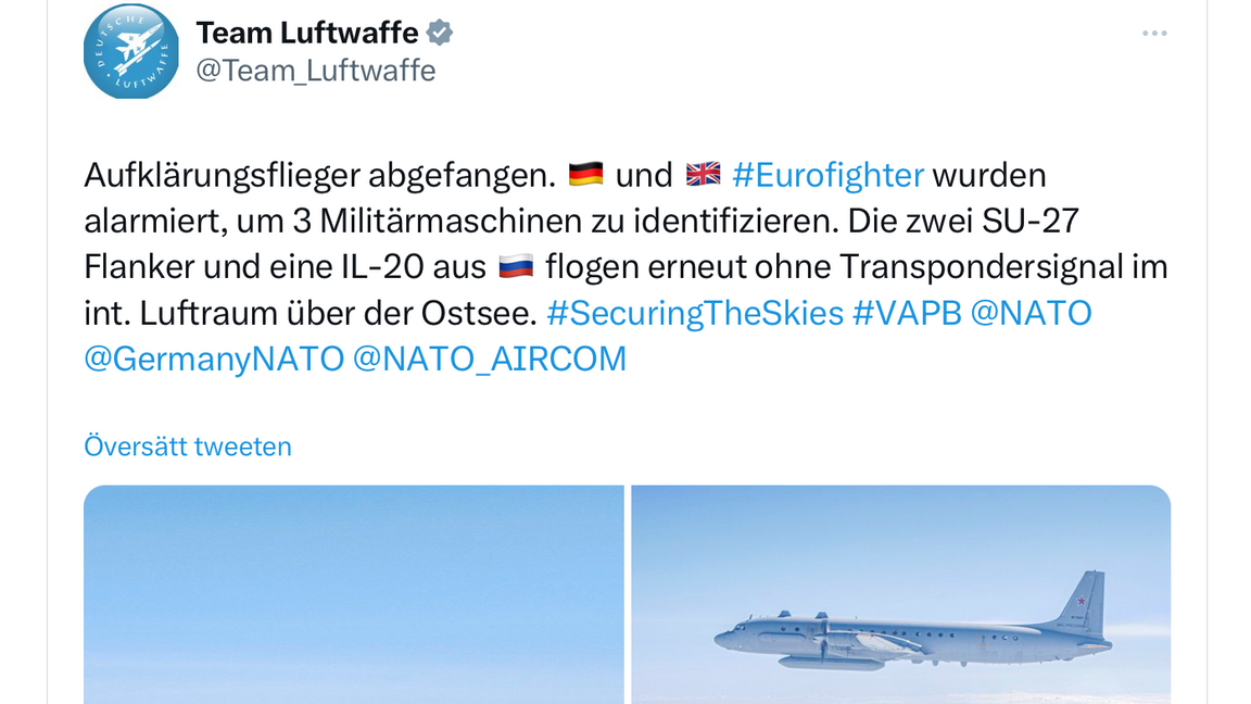 Tyska flygvapnet twittrade om incidenten. Foto: Twitter