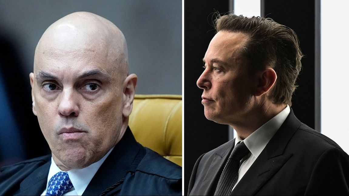 Alexandre de Moraes och X-ägaren Elon Musk. Foto: Eraldo Peres/Patrick Pleul/AP/TT