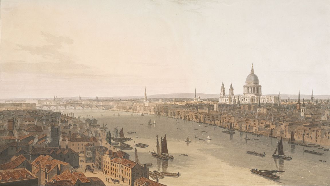 Vy av London, tecknad och graverad av William Daniell. Tryckt 1804. Bild: British Library