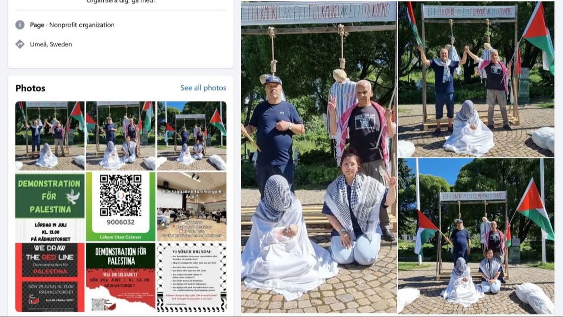 Vänortsparken i Umeå verkar inte så vänlig. Åtminstone inte för judar. Foto: Facebook / Umeå för Palestina