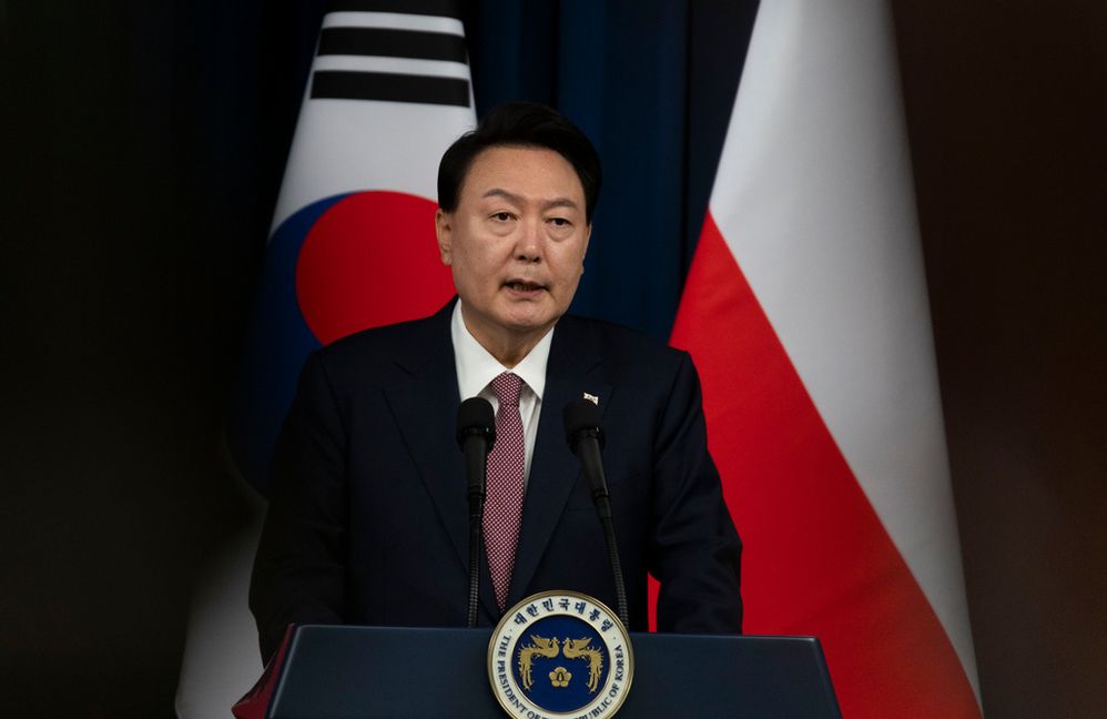 Sydkoreas president Yoon Suk-Yeol varnar för de nordkoreanska soldaterna som skickats till Ryssland. Arkivbild. Jeon Heon-Kyun/AP/TT