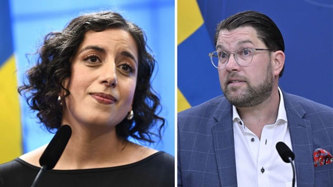 Simona Mohamsson (L) och Jimmie Åkesson (SD). Foto: Lars Schröder/TT/Christine Olsson/TT