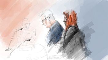 Teckning från rättegången mot mamman till ”Lilla Hjärtat”. Illustration: Johan Hallnäs/TT.