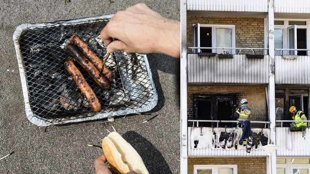 Hyresgäst riskerar att bli vräkt efter att ha grillat inomhus i sin lägenhet. Foto: Johan Nilsson/Aleksander Andersen/TT (arkivbilder)