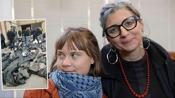 Greta Thunberg med FN-sändebudet Francesca Albanese, som sprider en konspirationsteori om att Israel försöker dra in USA i krig med Iran för att själva kunna etniskt rensa palestinier. Infälld: mördade iranska demonstranter. Bild: Cecilia Fabiano/LaPresse via AP/UGC via AP