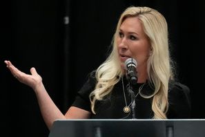 Marjorie Taylor Greene. Bild från i april. Mike Stewart/AP/TT