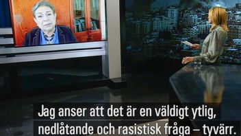 Hanan Ashrawi intervjuades av Karin Magnusson. Foto: SVT