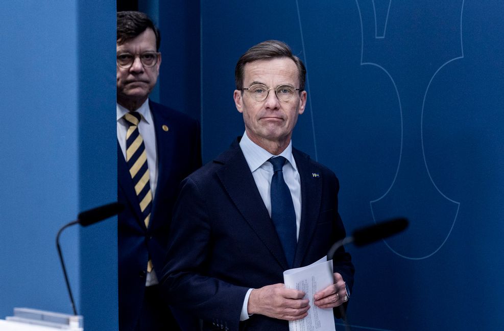 Sveriges nationella säkerhetsrådgivare Henrik Landerholm och statsminister Ulf Kristersson (M). Arkivbild. Foto: Christine Olsson/TT