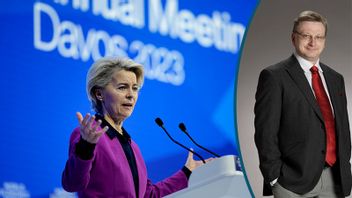 EU-kommissionens ordförande Ursula von der Leyen talar inför World Economic Forum in Davos i januari i år. Foto: Markus Schreiber/AP/TT