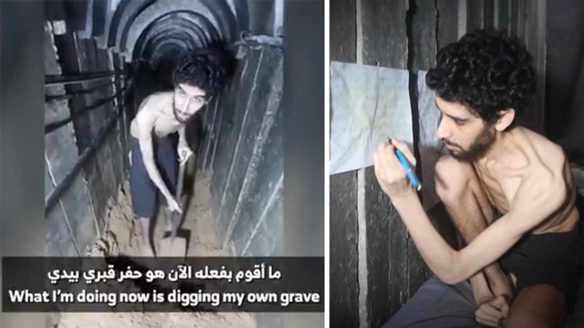 Evyatar David tvingas gräva sin egen grav i en propagandavideo från Hamas. Foto: X