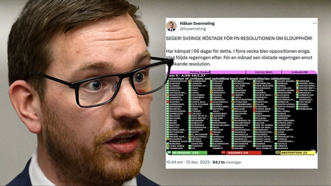 Håkan Svenneling kunde fira efter att regeringen röstat som han hoppats på. Bilden är ett montage. Foto: Henrik Montgomery/TT/X