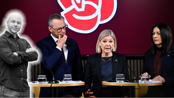 Don Andersson, capo di tutti i capi, omgiven av sina consiglieri. Foto: Fredrik Sandberg/TT