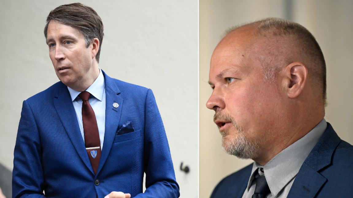 Socialdemokraternas utrikespolitiske talesperson Morgan Johansson kräver sverigedemokraten Richard Jomshofs avgång som ordförande för justitieutskottet. Foto: Oscar Olsson/Ali Lorestani/TT