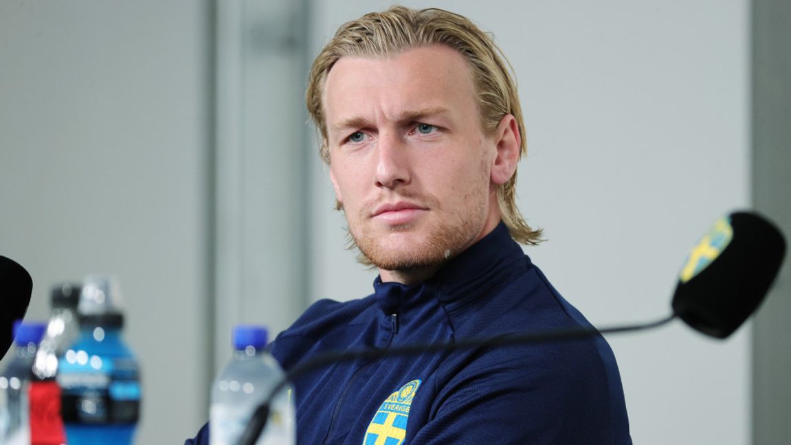 Emil Forsberg under söndagens presskonferens med herrlandslaget i fotboll. Foto: Adam Ihse / TT