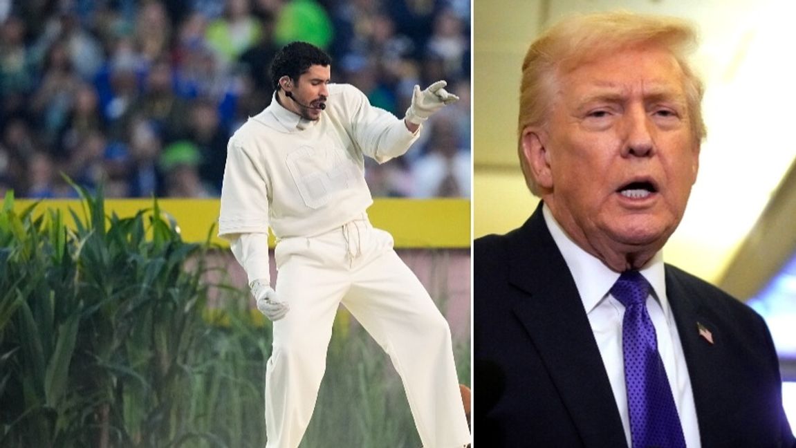 Bad Bunny under Super Bowl 60 gjorde inte Donald Trump imponerad. Foto: Julio Cortez, Mark Schiefelbein/AP/TT