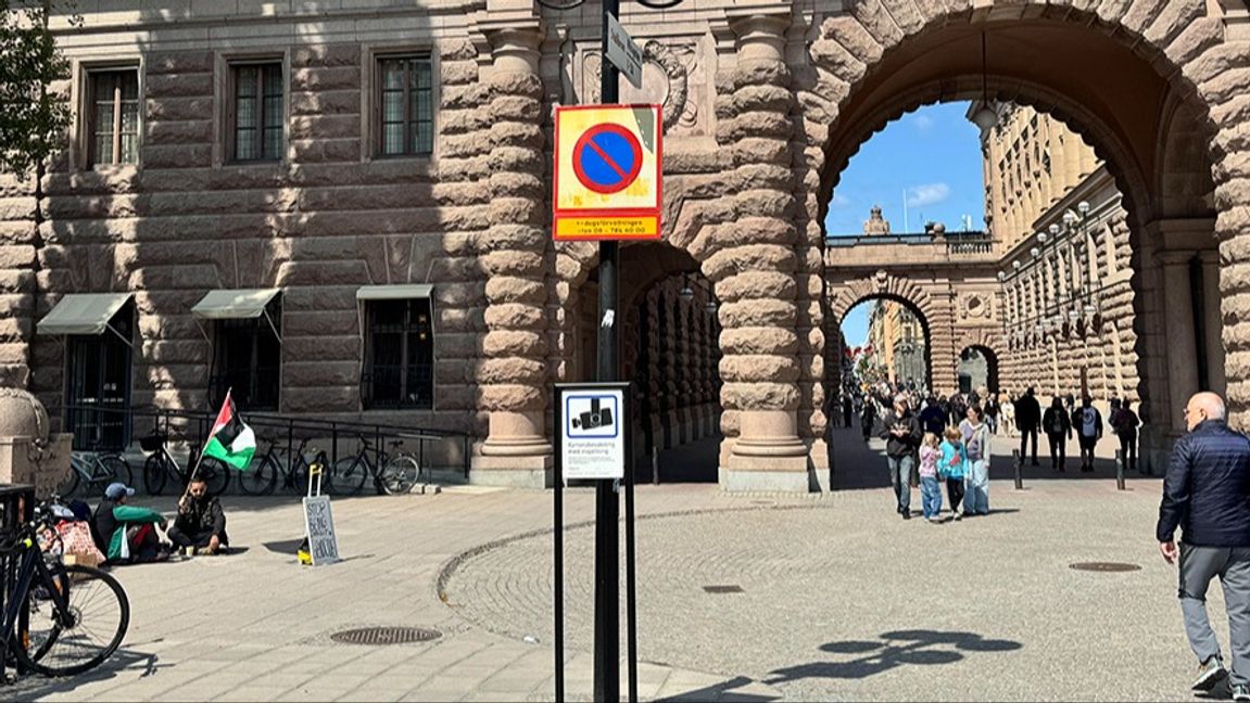 Palestinaaktivister utanför Riksdagshuset på torsdagen. Foto: Pelle Zackrisson/Bulletin