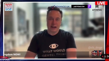 Elon Musk deltog via länk på lördagens ”Unite The Kingdom”-demonstration under lördagen. Foto: Skärmdump via X