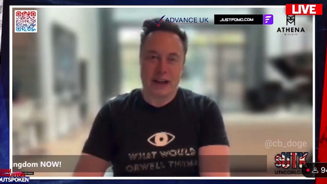 Elon Musk deltog via länk på lördagens ”Unite The Kingdom”-demonstration under lördagen. Foto: Skärmdump via X