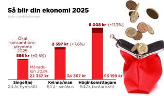 Ökat konsumtionsutrymme 2025 efter skattesänkningar och minskade räntekostnader. Anders Humlebo/TT