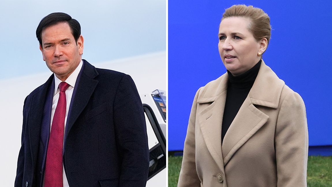 Marco Rubio och Mette Frederiksen. Foto: Alex Brandon/Francois Walschaerts/AP/TT