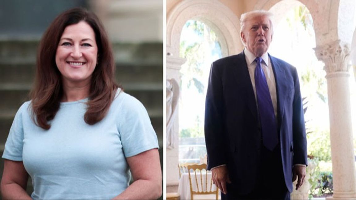Amelie Tarschys Ingre (L) och Donald Trump. Foto: Pressbild/Remi Lafvas/Mark Schiefelbein/AP/TT.