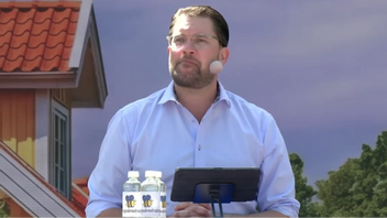 Jimmie Åkesson (SD) under sitt tal i Almedalen 2026. Foto: Sverigedemokraterna via YouTube