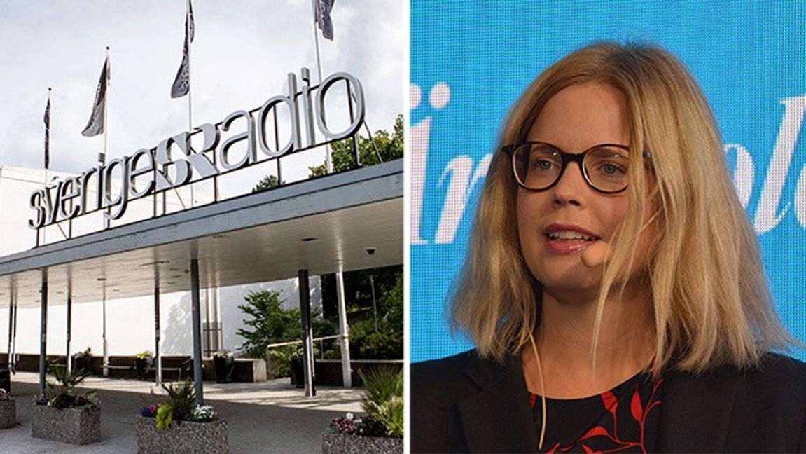 SR-huset och Aftonbladets Jonna Sima. Foto: Christine Olsson/TT/Bengt Oberger/CC BY-SA 4.0 (Wikimedia Commons)