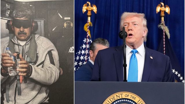 Donald Trump la tidigare under dagen ut en bild på Nicolás Maduro på Truth Social. Foto: Skärmdump från Truth Social/Alex Brandon/AP/TT