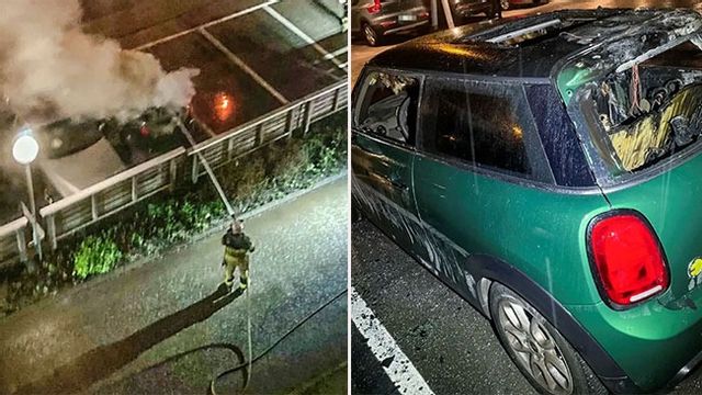 Brandattentatet mot  Aza Cheragwandis (S) bil. Bild: Polisen