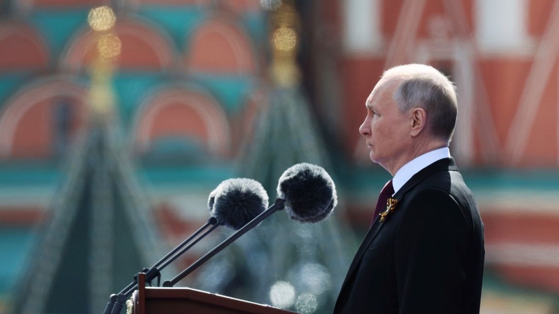 Den ryske presidenten Vladimir Putin under sitt tal. Foto: Gavriil Grigorov/AP/TT