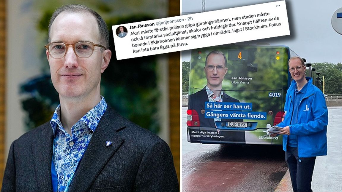 Oppositionsborgarrådet Jan Jönsson (L) uppmärksammades under valrörelsen 2022 för valreklamen på bussarna, där han kallades för ”gängens värsta fiende”. Foto: Carolina Byrmo/TT/Wikimedia Commons