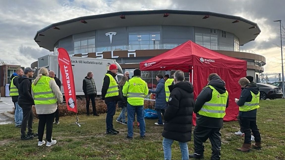 IF Metall strejkar mot Tesla. Foto: IF Metall/Facebook