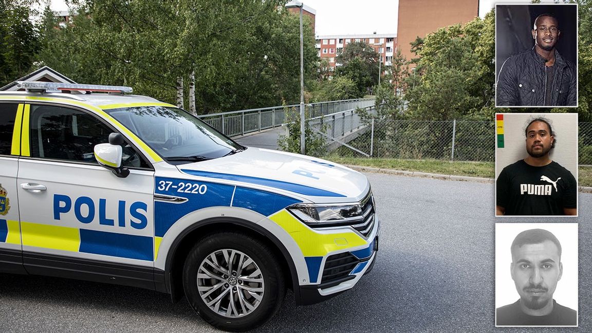 De tre, George Dixon-Coker (överst), Edgar Lee Pettersson (mitten) och Murtada Hassan (nederst) dömdes på tisdagen av Södertörns tingsrätt. Foto: Christine Olsson/TT, Facebook och Polisen.