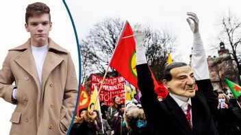 En Erdoğandocka i gårdagens demonstration mot Nato. Foto: Christine Olsson/TT