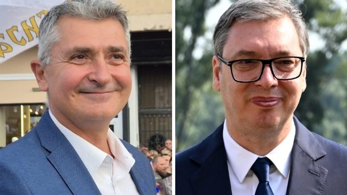 Bild på Ilija Srdanović, kandidat för det serbiska parlamentsvalet 2026, för Studentlistan./ Aleksandar Vučić. Foto: Oliver Bunic - Europeiska kommissionen Creative Commons Erkännande 4.0