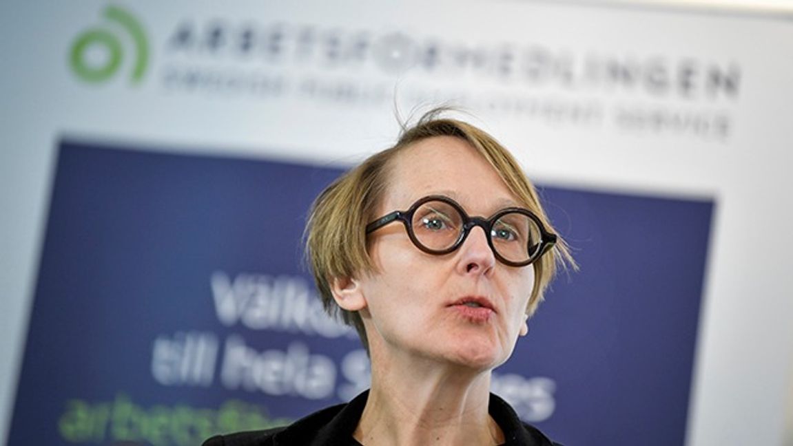 Arbetsförmedlingens analyschef Annika Sundén ser långtidsarbetslösheten stiga kraftigt. Foto: Pontus Lundahl/TT