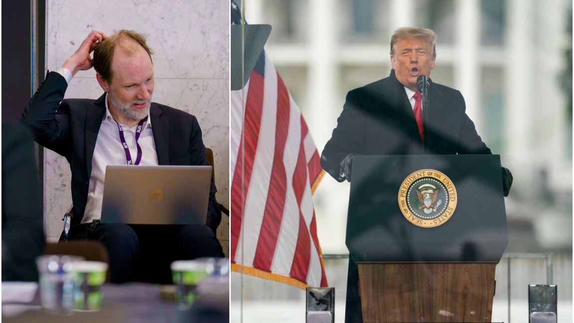 NRK:s utrikeschef Sigurd Falkenberg Mikkelsen säger att NRK klippt missvisande i Trumps tal från 6 januari. Foto: Stian Lysberg Solum/NTB/TT/Evan Vucci/AP/TT