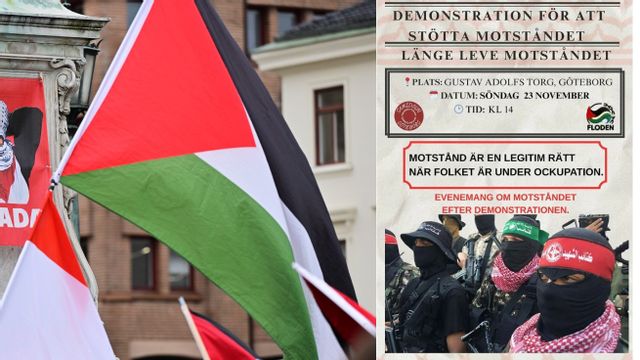 Foto: Björn Larsson Rosvall/TT & Annons från Samidoun Göteborg och Floden