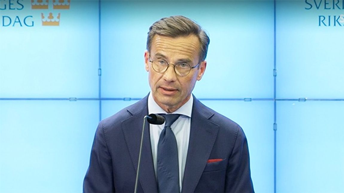 Ulf Kristersson höll pressträff på måndagseftermiddagen. Foto: SVT