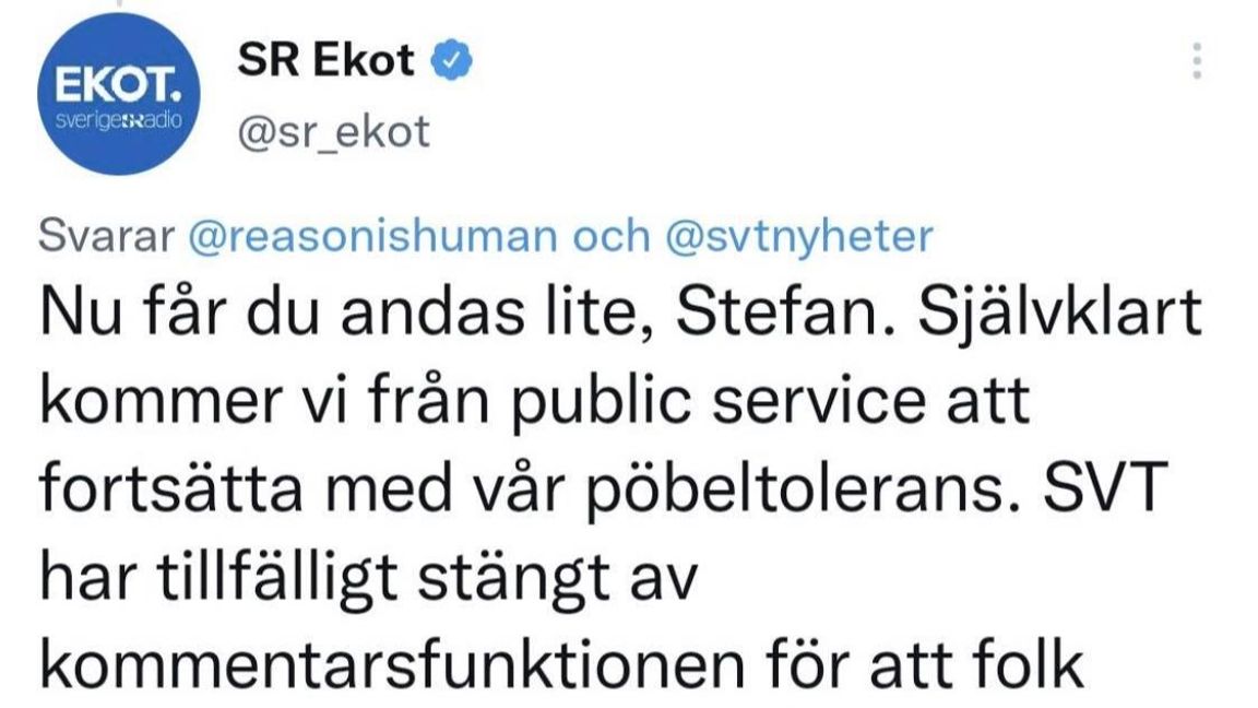Sverige Radio Ekots tweet som fått bred kritik. Foto: Skärmdump Twitter