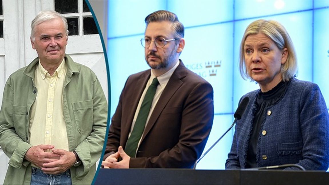 ”Grunden för vänsterliberalernas nya språk är att de vet bäst hur Sverige ska styras”, skriver Torsten Sandström. Centerledaren Muharrem Demirok och S-ledaren Magdalena Andersson till höger. Foto: Anders Wiklund/TT