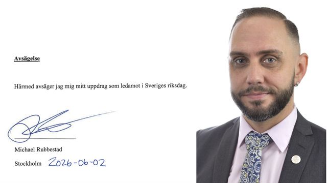 Michael Rubbestad (SD). Foto: Skärmdump på avsägelse/Riksdagen