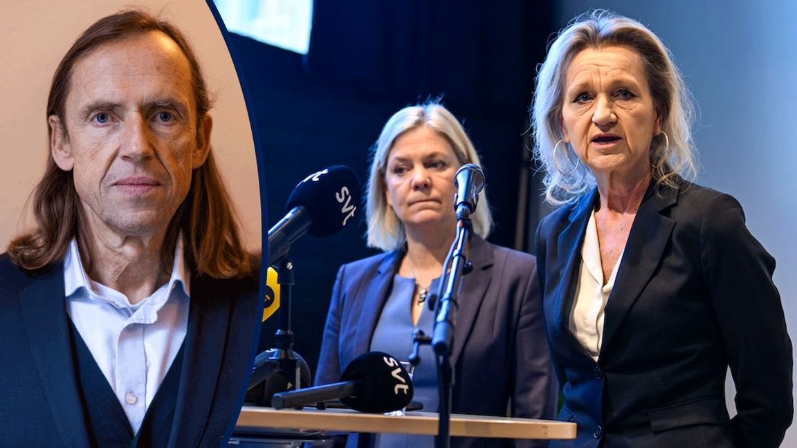 Statsminister Magdalena Andersson (S) och kommunstyrelsens ordförande Boel Godner (S) under en pressträff vid statsministerns besök i Södertälje på tisdagen. Foto: Anders Wiklund/TT