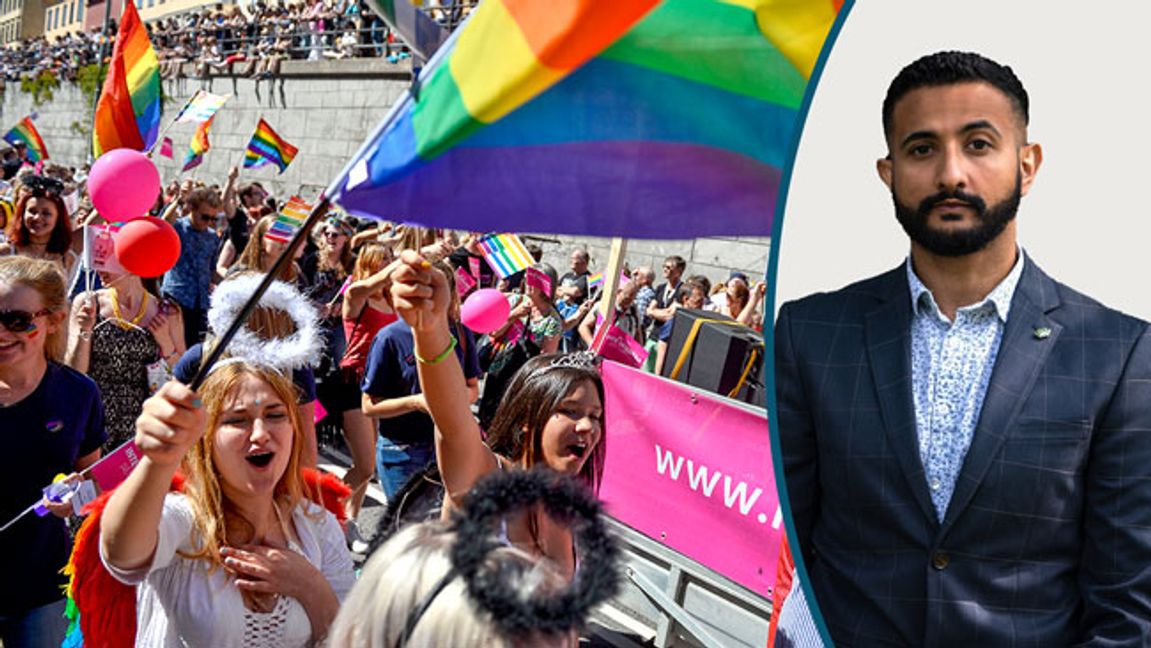 Pride – för allas lika värde? Luai Ahmed är krönikör på Bulletin. Foto: Vilhelm Stokstad/TT och Joakim Eklöf.