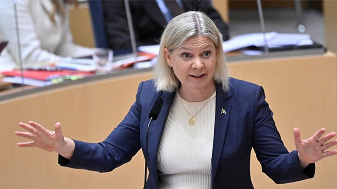 Magdalena Andersson under onsdagens partiledardebatt. Bild: Henrik Montgomery/TT 