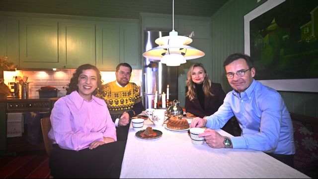 Tidöpartiledarna samlade i Ulf Kristerssons kök. Foto: Christine Olsson/TT