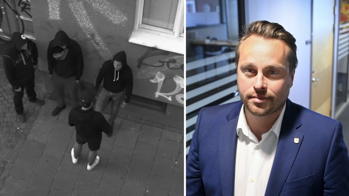 Bild från Staffanstorps reklamfilm från 2019 där Malmö skildras som otryggt, samt Christian Sonesson (M), kommunstyrelsens ordförande i Staffanstorp. Foto: Staffanstorps kommun/Patrick Persson.