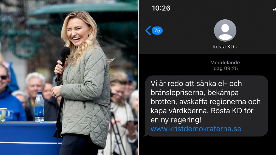 Flera personer mottog i morse ett sms från Kristdemokraterna. Foto: Mats Andersson/TT/Twitter